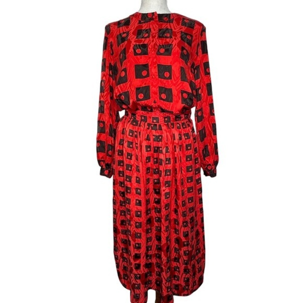 Vintage Ujoncin Malcolm Star Silk Skirt Set Size 10 (vintage‎ size) Red/Black